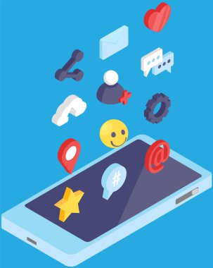 Icons for mobile devices set. Basic gadget functions. Social media, Internet signs. Phone applications and network symbols vector illustration. Custom buttons on smartphone screen, user menu
