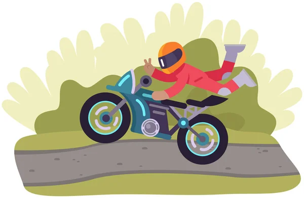 Молодой Человек Шлеме Мотоцикле Фоне Природного Ландшафта Хипстерский Мотоциклист Водит — стоковый вектор