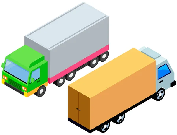 白い背景に隔離された配送トラック 世界中の商品を輸送するためのトレーラー付きワゴン 輸送と輸送のための車両 輸送による小包の配達 郵便貨物トラック — ストックベクタ