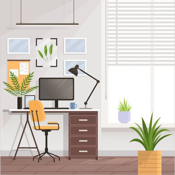 Workspace Online Home Job Workplace Work Place Room Modern Interior - Stok Vektor