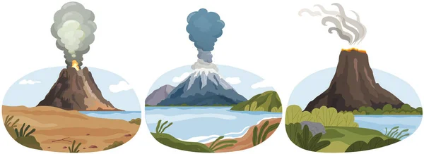 自然地域の植物の山の風景 秋のシーズンに山 火山の景色を望む屋外レクリエーションの場所 島の岩の頂点火山を噴火 自然の美しい景色 — ストックベクタ
