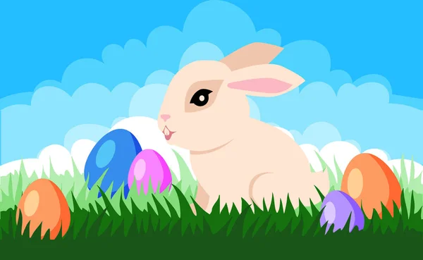 Пасхальний Плакат Прапор Шаблон Великодніми Яйцями Вітання Подарунки Великдень Кроликом — стоковий вектор