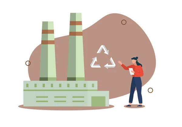 Βιομηχανικό Εργοστάσιο Σωλήνες Εργοστάσια Εργοστάσια Μόλυνση Περιβάλλοντος Πινακίδα Ανακύκλωσης Παραγωγή — Διανυσματικό Αρχείο