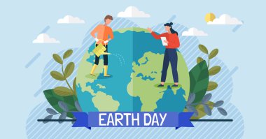 Save our planet earth, ecology eco environmental protection, climate changes, Earth Day April 22, planet with leaves vector emblem. Presentation of nature, health, eco lifestyle with globe and plants clipart