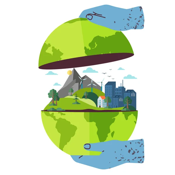 Rädda Vår Planet Jorden Ekologi Eko Miljöskydd Klimatförändringar Earth Day — Stock vektor