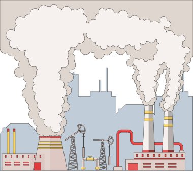 Çevre kirliliği ve ekoloji felaketi. Fabrika havası ve su kirliliği. Elektrik santrali hava kirliliği veya sanayi fabrikası. Duman ve hava kirliliği. Endüstriyel duman, sis ve sis bulutları