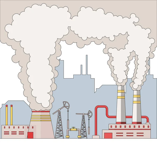 Polusi Lingkungan Dan Bencana Ekologi Pabrik Udara Dan Polusi Air - Stok Vektor