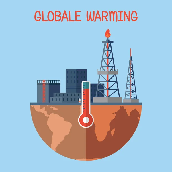 Planetjord Med Termometer Global Uppvärmning Öka Temperaturen Jorden Ozonlager Och — Stock vektor