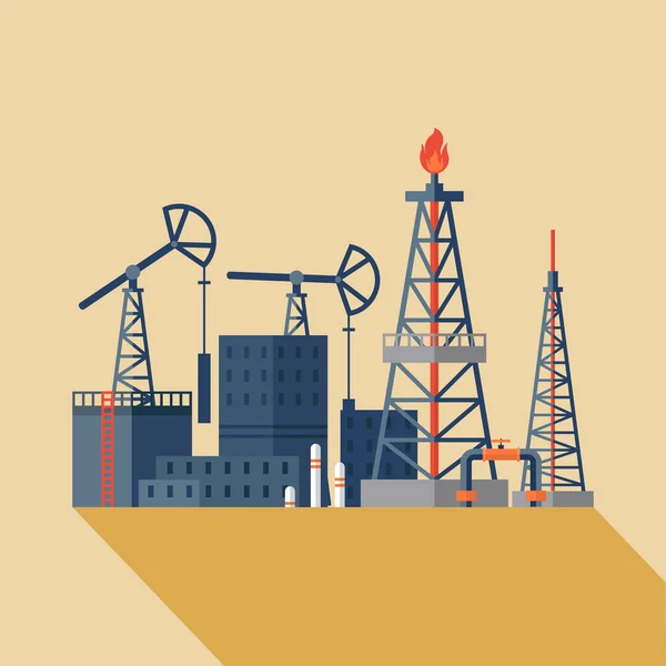 Fábricas Industriales Silueta Fondo Petróleo Petróleo Complejo Refinería Petróleo Con — Vector de stock
