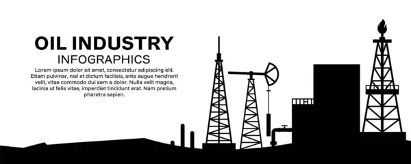 工业工厂概况背景 石油和石油工业 炼油厂复杂与管道和储气罐气体生产钻机与无尽的钢结构景观 石油燃料工业管道 — 图库矢量图片