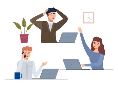 Takım çalışması konsepti, iş adamlarıyla birlikte görevleri çözmek, masada dizüstü bilgisayarla oturmak. İşbirliği çalışanları telefonda konuşuyor, planı tartışıyor, ofiste bilgisayarla çalışıyor, iş birliği yapıyor.