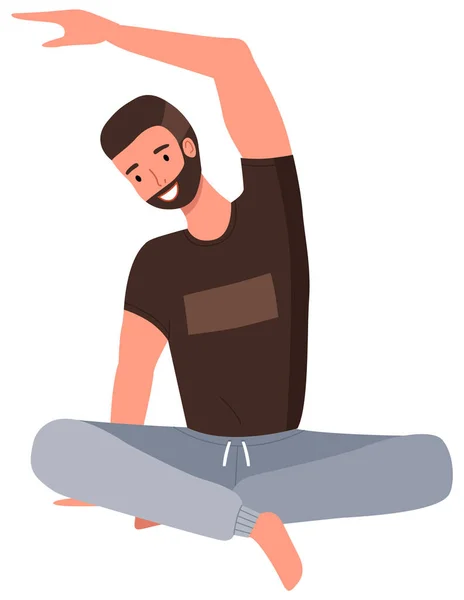 Hombre Haciendo Ejercicio Yoga Joven Barbudo Sentado Suelo Posición Loto — Vector de stock
