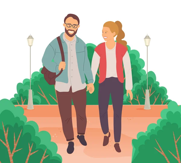 Rencontre Gens Amoureux Couple Marchant Dans Rue Jeune Homme Barbu — Image vectorielle