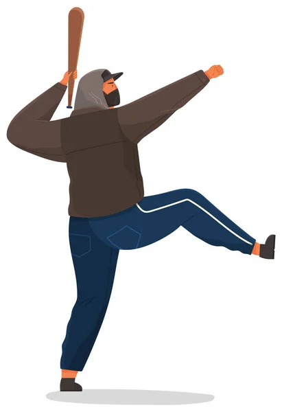 Egy Agresszív Férfi Baseball Ütővel Fehér Háttérrel Városi Biztonság Problémái — Stock Vector