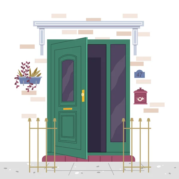 Facade Door House Exterior Entrance Front View Street Closed Home — Image vectorielle