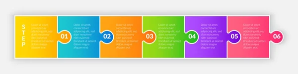 色パズル オプション プロセステンプレートの形で6つの手順で抽象的な背景 インフォグラフィック版のバナー マーケティングアイコンとデザイン要素とビジネスグラフィック情報 — ストックベクタ