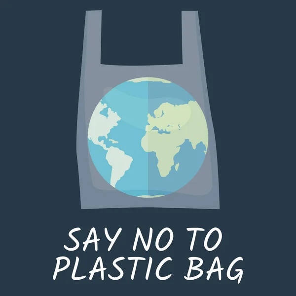 Verontreinigingsprobleem Concept Zeg Nee Tegen Plastic Zakken Cartoon Banner Oproepen — Stockvector