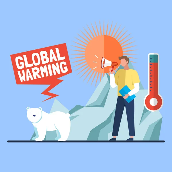 Global Warming Concept Increasing Earth Temperature Polar Bear Melting Ice — Stock Vector