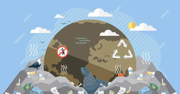 生態学的問題 惑星地球はゴミでいっぱいだ 地球を救え アースデイ 地球の生態系の回復 有毒廃棄物だ 工場からの排出 気候の変化 廃棄物汚染 — ストックベクタ