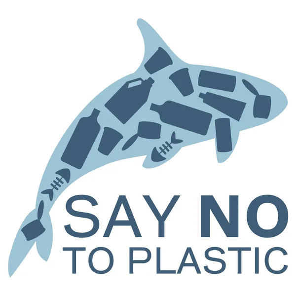 Zeg Nee Tegen Plastic Spandoek Stop Vervuiling Van Oceaan Mariene — Stockvector