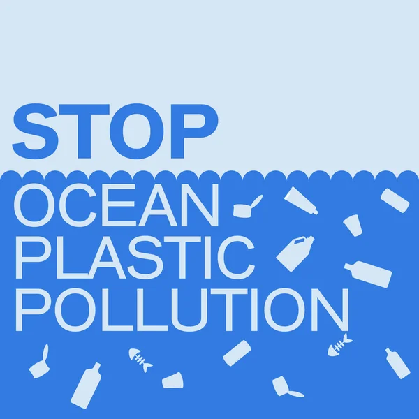 Stop Oceaan Plastic Vervuiling Banner Ontwerp Template Papier Gesneden Stijl — Stockvector