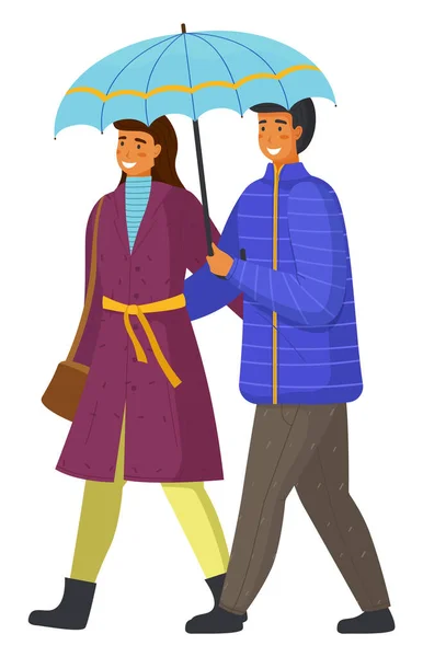 Par Llover Feliz Hombre Mujer Están Caminando Parque Ciudad Bajo — Vector de stock