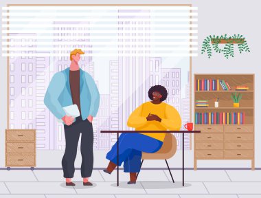 Ofis personeli, iş ve iletişim. Kafa ve astlar. Çeşitli işçiler, menajerler. Çalışma alanlarında çalışan iş adamları. Ofis çalışanları. İş arkadaşları. Meslektaşlar proje takım çalışmasını tartıştılar