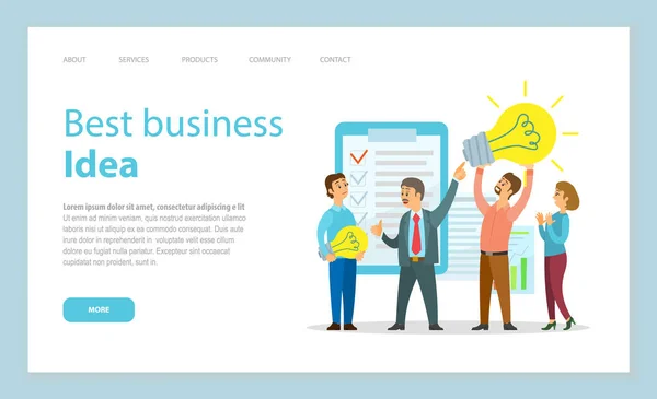 Επιχειρηματική Ιστοσελίδα Landing Page Καλύτερη Επιχειρηματική Ιδέα Άνθρωποι Στέκονται Εννοιολογικούς — Διανυσματικό Αρχείο