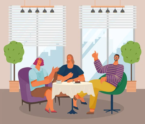 Les Amis Sont Assis Dans Café Restaurant Une Table Manger — Image vectorielle