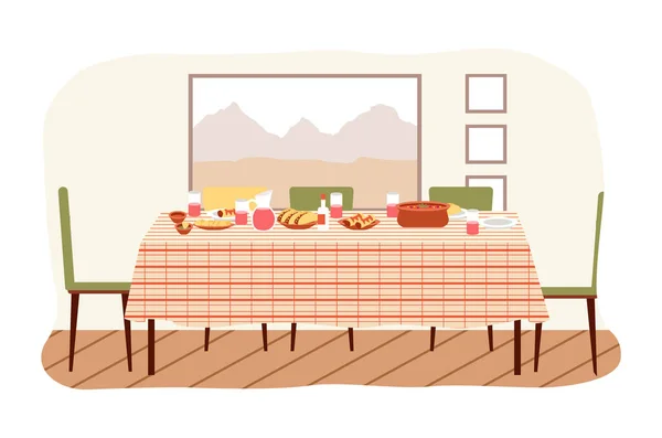 식당은 일러스트를 디자인 멕시코식으로 식사를 음료와 의자를 근처에 식사를 모델은 — 스톡 벡터