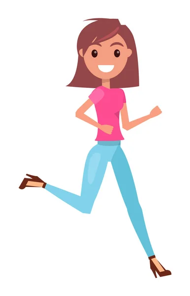 Portrait Jeune Fille Souriante Portant Shirt Rose Jean Des Chaussures — Image vectorielle