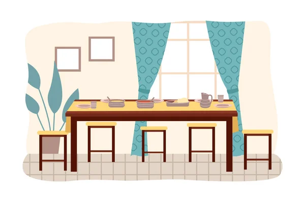 Ruang Makan Dalam Desain Interior Gaya India Meja Dengan Gambar - Stok Vektor