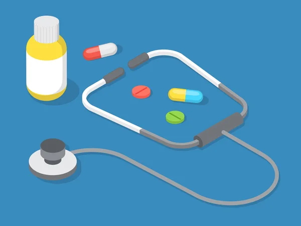 Sammlung Von Arztwerkzeugen Isoliert Auf Blauem Hintergrund Medizinische Flasche Pillen — Stockvektor