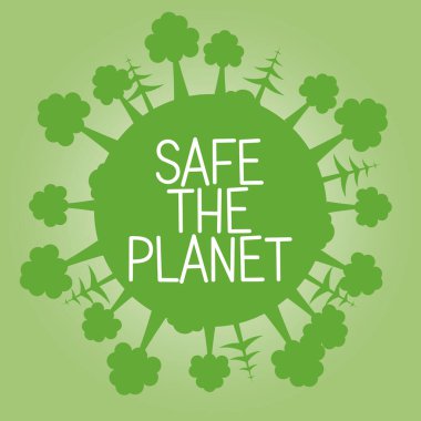 Dünya üzerinde bitki ve ağaçların olduğu simge geri dönüşümü işareti. Gezegeni güvene almak, geri dönüşüm kavramı ekolojik, sıfır atık ve sürdürülebilirlik çöpü çevresel yönetim sembolü için azalt. Dünya günü