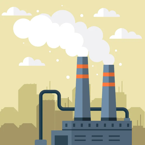 Polusi Lingkungan Dan Bencana Ekologi Pabrik Udara Dan Polusi Air - Stok Vektor