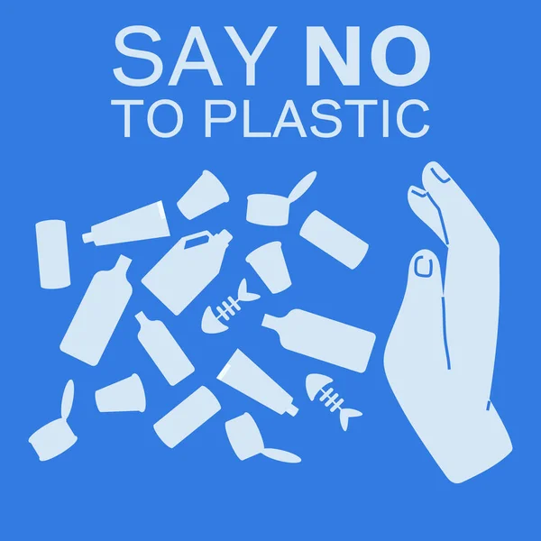 Verontreinigingsprobleem Concept Zeg Nee Tegen Plastic Cartoon Banner Oproepen Stoppen — Stockvector