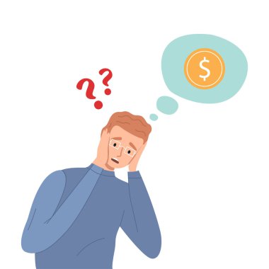 Finansal kriz, iş başarısızlığı, ekonomik kriz, iflas, ödenmemiş kredi borcu. İş adamı kâr kaybı ve kaynak kaybına üzülüyor. Ekonomik para sorunu, depresif girişimci