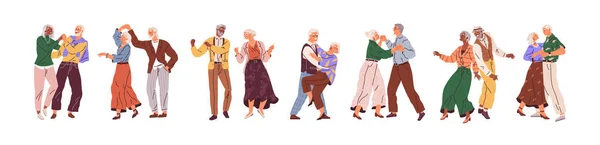 シニアカップルダンス 高齢者の恋愛関係の概念を愛する 幸せな高齢者や女性を受け入れ 手を取りながら踊りを保持する 大人のキャラクター日付 祖母と祖父 — ストックベクタ
