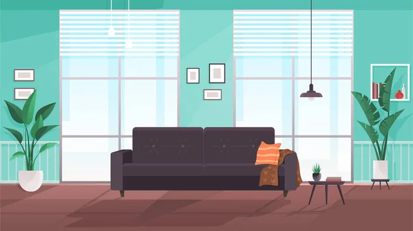 Interior Design Living Room Furniture Regular Home People Green Houseplants — Stok Vektör