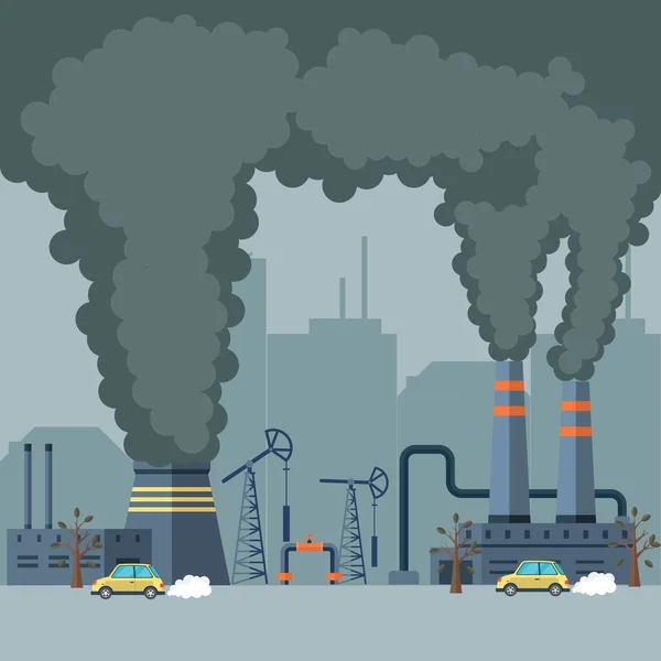 공장에서 나오는 연기와 공기중에 떠다니는 차량들 오염을 일으키고 대도시의 환경을 — 스톡 벡터