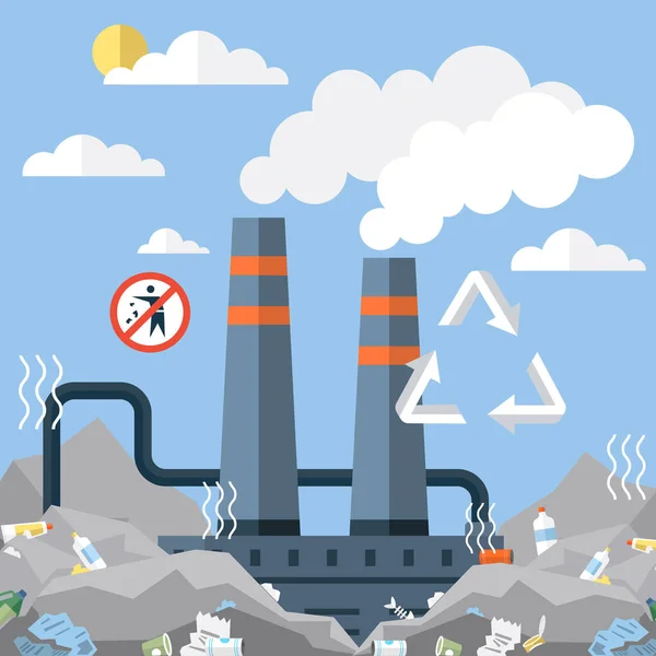 生态问题 地球上到处都是垃圾拯救地球 地球日 恢复地球的生态 有毒废物 工厂的排放 气候变化 废物污染 — 图库矢量图片