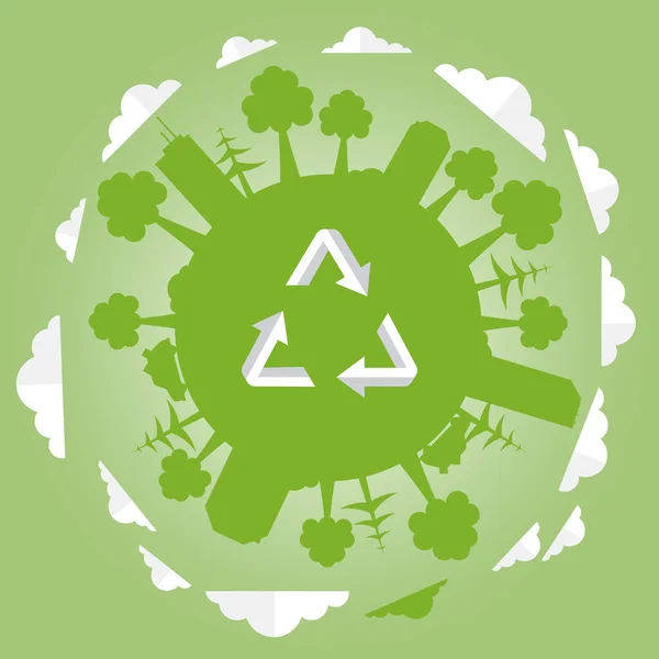 Sinal Ícone Reciclagem Com Plantas Árvores Globo Isolado Fundo Verde —  Vetores de Stock