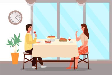 İtalyan usulü öğle yemeği yiyen insanlar. Temalı bir restoranda buluşan çift makarna ve biftek yer. Kadın ve erkek yemek masasında iletişim kuruyor. Karakterlerin tadı geleneksel yemektir.