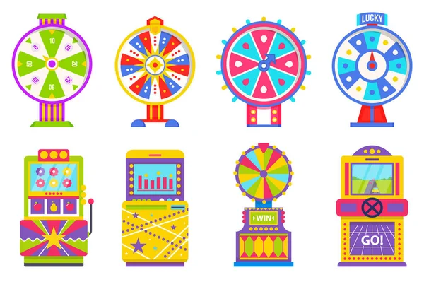 Maschinen Zum Spielen Und Glücksspiel Vektor Isolierte Reihe Von Spielautomaten — Stockvektor