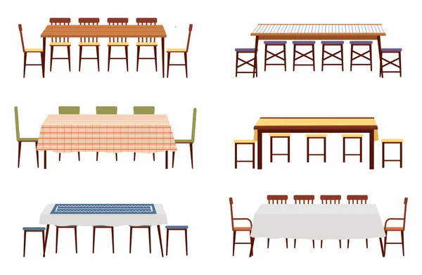 Oda Tasarımı Için Yemek Masaları Seti Mobilyalar Beyaz Arka Planda — Stok Vektör