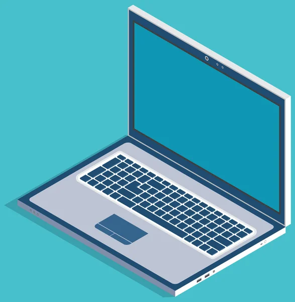 Nowoczesny Laptop Odizolowany Niebieskim Tle Szary Gadżet Elektroniczne Urządzenie Widokiem — Wektor stockowy