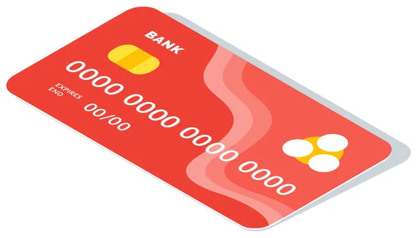 プラスチック製の赤いクレジットカードは白い背景に隔離されています 非現金支払いの支払い方法 オンライン決済ベクトル図 現金引き出し 金融取引やショッピング デビットカード — ストックベクタ