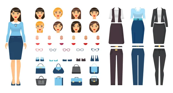 Obchodnice Společenském Oblečení Set Vyměnitelnými Prvky Konstruktér Různé Oblečení Obleky — Stockový vektor
