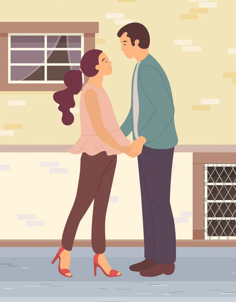 Ένα Ζευγάρι Ερωτευμένο Άντρας Και Γυναίκα Αγκαλιάζονται Τρυφερά Συνάντηση Ερωτευμένων — Διανυσματικό Αρχείο