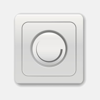 Elektrik düğmesi kontrolörü. Gerçekçi açma kapama düğmesi açık ya da kapalı. Elektrik ışığını kontrol etmek için değiştir. Yuvarlak aydınlatma düğmesi. Minimalist biçimi beyaz arkaplanda izole et